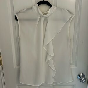 New York and company sheer white high neck blouse w/ ruffle detailing size small